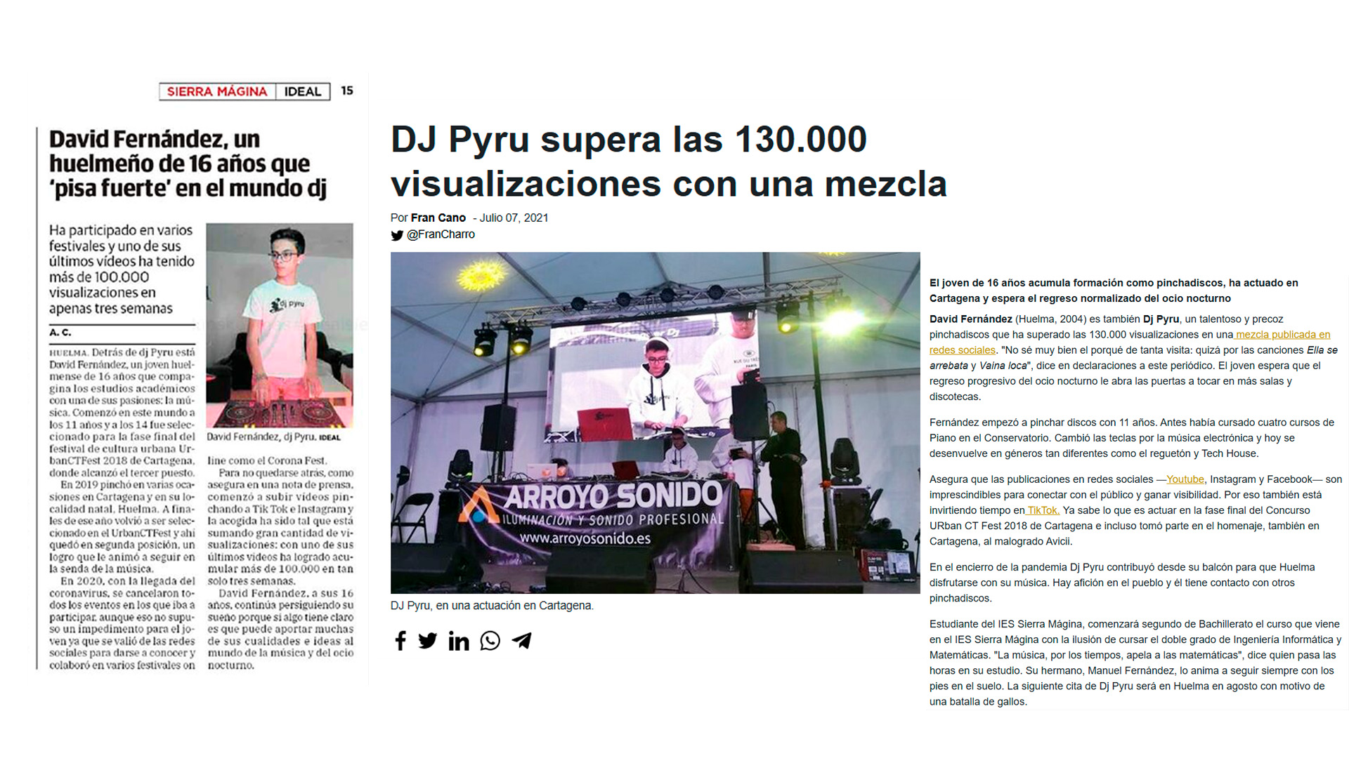 Recortes de prensa sobre DJ Pyru